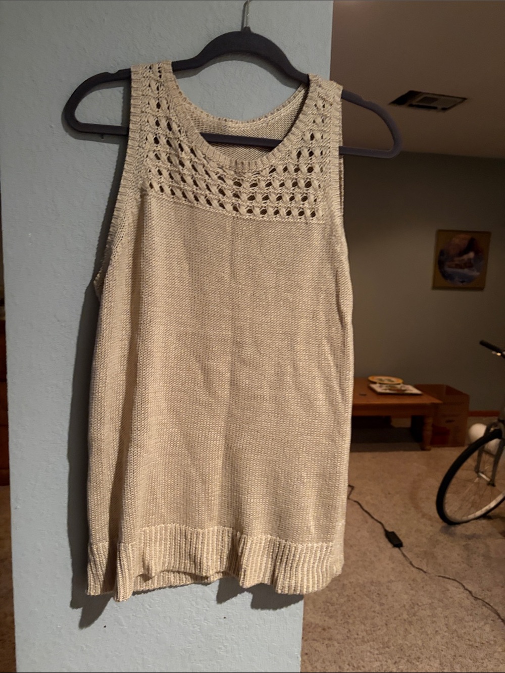 LOFT Beige Crochet Yoke Knit Tank